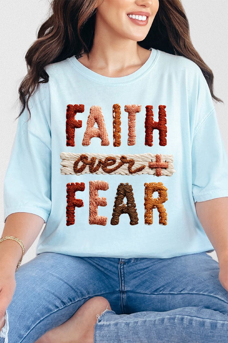 Faux Yarn Faith Over Fear Comfort Colors Adult Ring - Spun Cotton Tee - Wholesale Accessory Market
