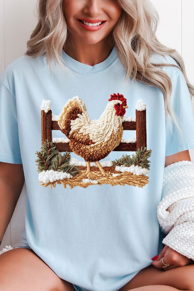 Faux Yarn Winter Chicken Comfort Colors Adult Ring - Spun Cotton Tee - Wholesale Accessory Market