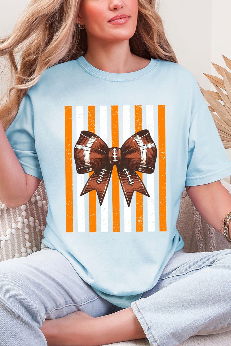 Fiery Orange & White Varsity Bow Comfort Colors Adult Ring-Spun Cotton Tee - Wholesale Accessory Market