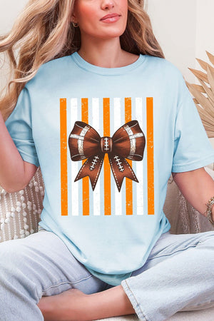 Fiery Orange & White Varsity Bow Comfort Colors Adult Ring-Spun Cotton Tee - Wholesale Accessory Market