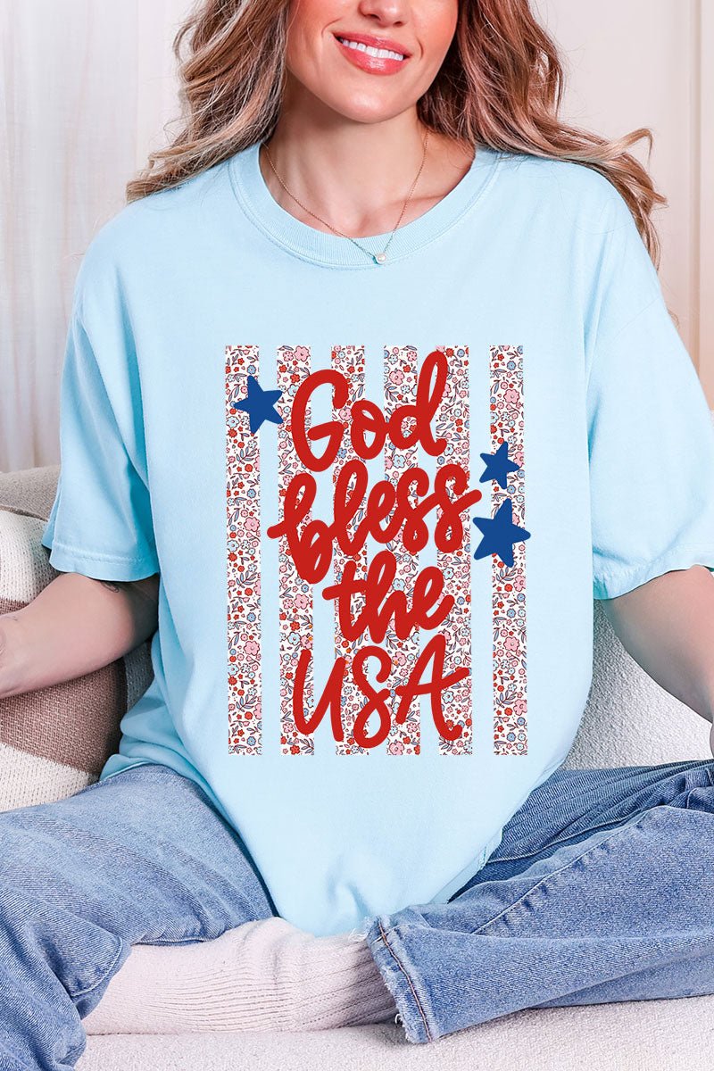 Floral God Bless The USA Comfort Colors Adult Ring - Spun Cotton Tee - Wholesale Accessory Market