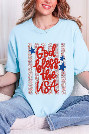 Floral God Bless The USA Comfort Colors Adult Ring - Spun Cotton Tee - Wholesale Accessory Market