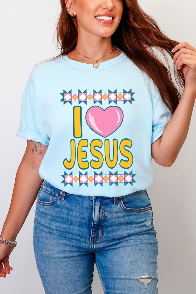 Folk Faith: I Love Jesus Comfort Colors Adult Ring - Spun Cotton Tee - Wholesale Accessory Market