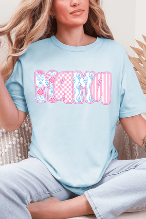 Preppy Pink And Blue Mama Comfort Colors Adult Ring - Spun Cotton Tee - Wholesale Accessory Market