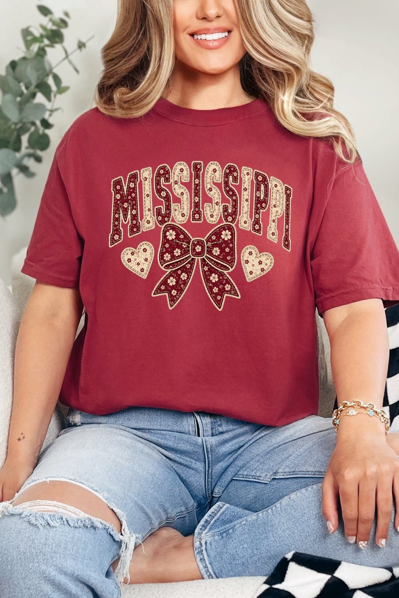 Mississippi Blooming Bow Comfort Colors Adult Ring-Spun Cotton Tee - Wholesale Accessory Market