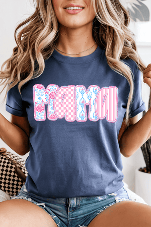 Preppy Pink And Blue Mama Comfort Colors Adult Ring - Spun Cotton Tee - Wholesale Accessory Market