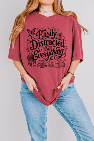Black Easily Distracted By Everything Comfort Colors Adult Ring-Spun Cotton Tee - Wholesale Accessory Market