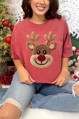 Faux Yarn Red Nose Reindeer Comfort Colors Adult Ring - Spun Cotton Tee - Wholesale Accessory Market