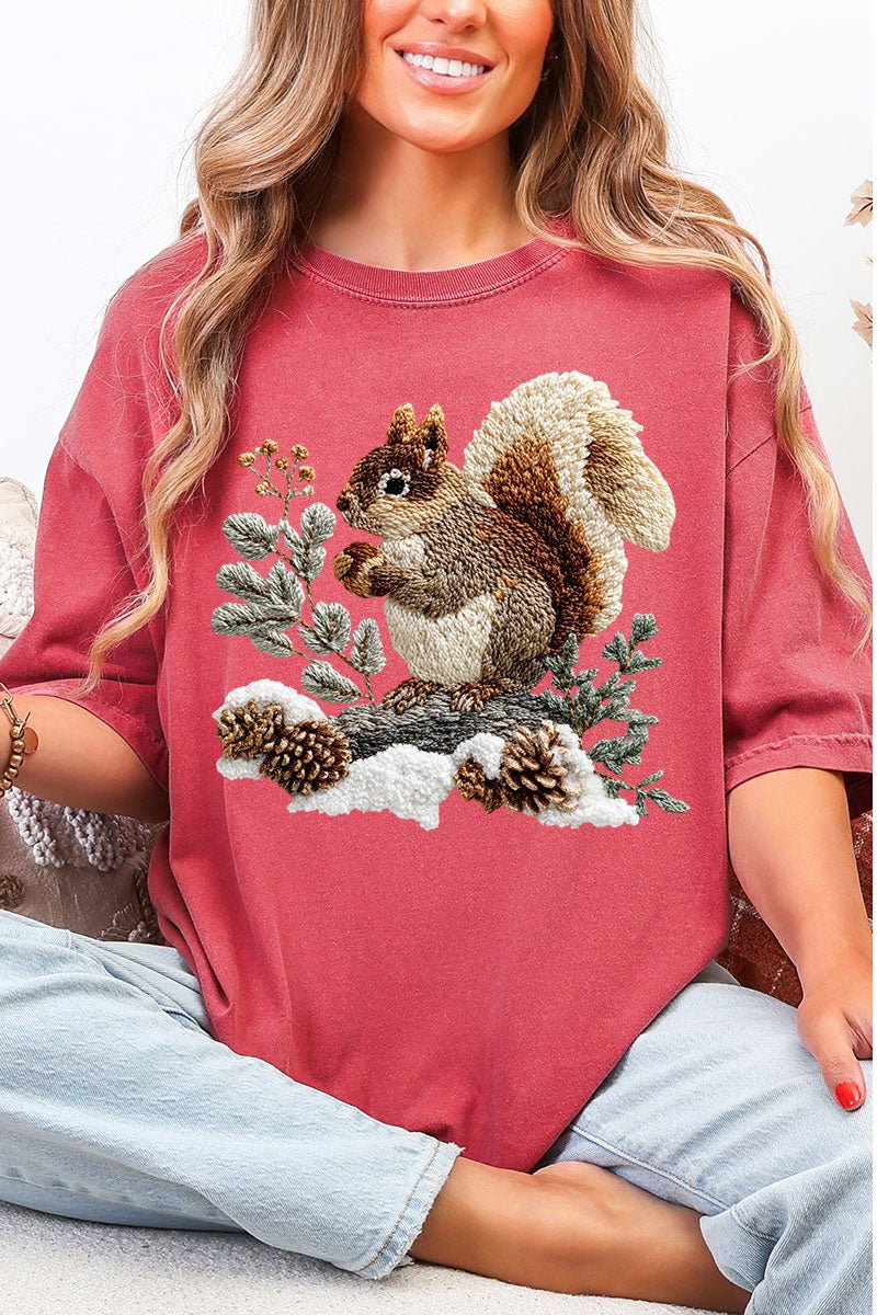 Faux Yarn Winter Squirrel Comfort Colors Adult Ring - Spun Cotton Tee - Wholesale Accessory Market