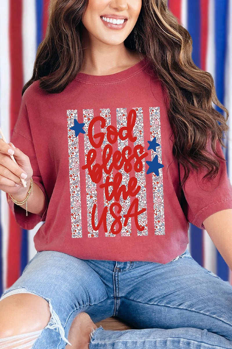Floral God Bless The USA Comfort Colors Adult Ring - Spun Cotton Tee - Wholesale Accessory Market