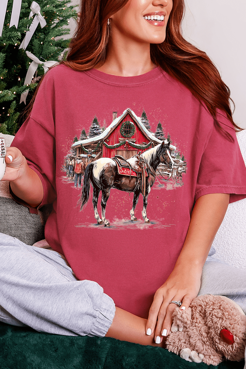 Snowy Stable Christmas Comfort Colors Adult Ring - Spun Cotton Tee - Wholesale Accessory Market