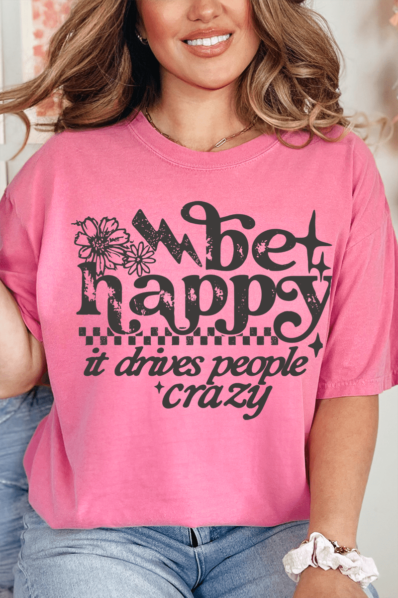 Black Be Happy Comfort Colors Adult Ring-Spun Cotton Tee - Wholesale Accessory Market