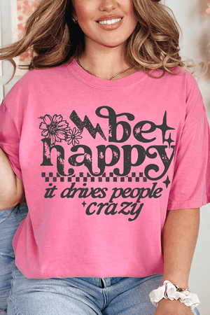 Black Be Happy Comfort Colors Adult Ring-Spun Cotton Tee - Wholesale Accessory Market