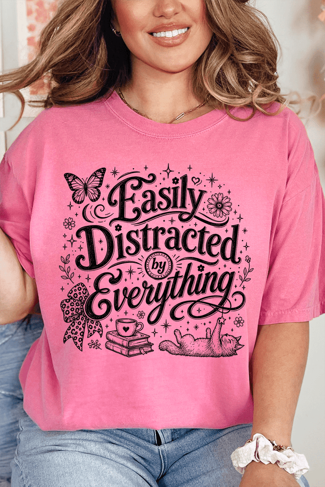 Black Easily Distracted By Everything Comfort Colors Adult Ring-Spun Cotton Tee - Wholesale Accessory Market