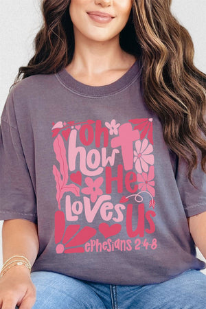 Boho Cross How He Loves Us Comfort Colors Adult Ring - Spun Cotton Tee - Wholesale Accessory Market