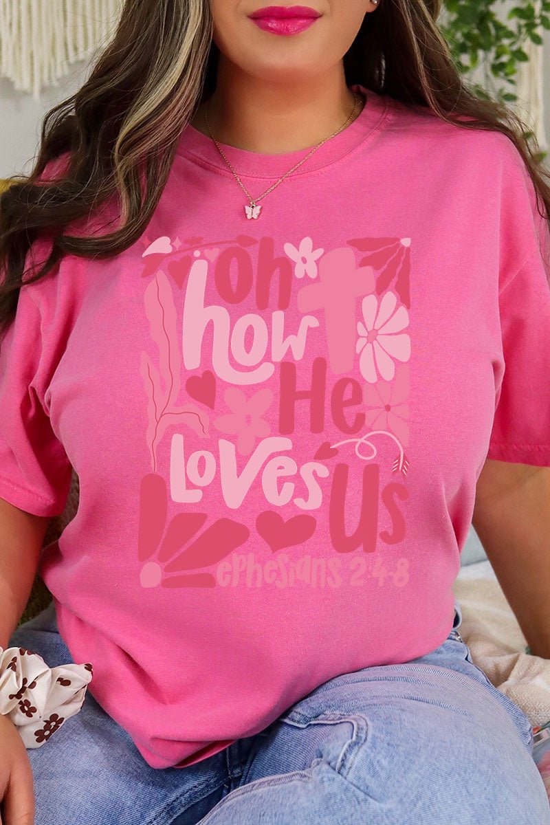 Boho Cross How He Loves Us Comfort Colors Adult Ring - Spun Cotton Tee - Wholesale Accessory Market