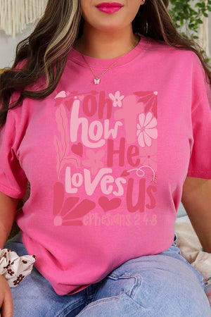 Boho Cross How He Loves Us Comfort Colors Adult Ring - Spun Cotton Tee - Wholesale Accessory Market