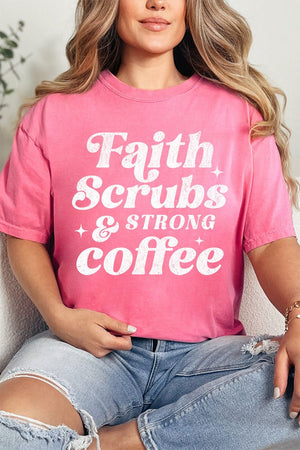 Faith, Scrubs, And Strong Coffee Comfort Colors Adult Ring - Spun Cotton Tee - Wholesale Accessory Market
