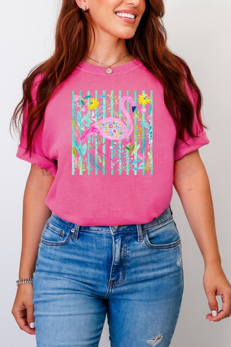 Flamingo Coastal Garden Comfort Colors Adult Ring - Spun Cotton Tee - Wholesale Accessory Market