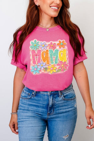 Floral Painted Mama Comfort Colors Adult Ring - Spun Cotton Tee - Wholesale Accessory Market
