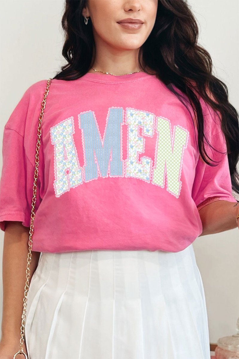 Garden Gingham Amen Comfort Colors Adult Ring - Spun Cotton Tee - Wholesale Accessory Market