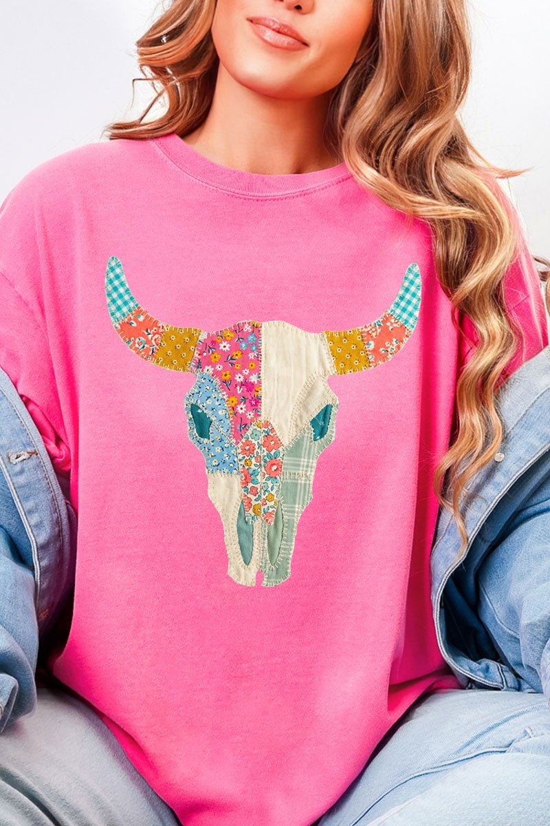 Patchwork Steer Head Comfort Colors Adult Ring - Spun Cotton Tee - Wholesale Accessory Market