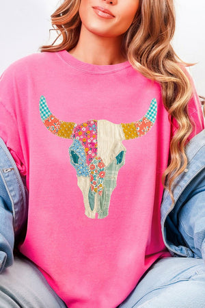 Patchwork Steer Head Comfort Colors Adult Ring - Spun Cotton Tee - Wholesale Accessory Market