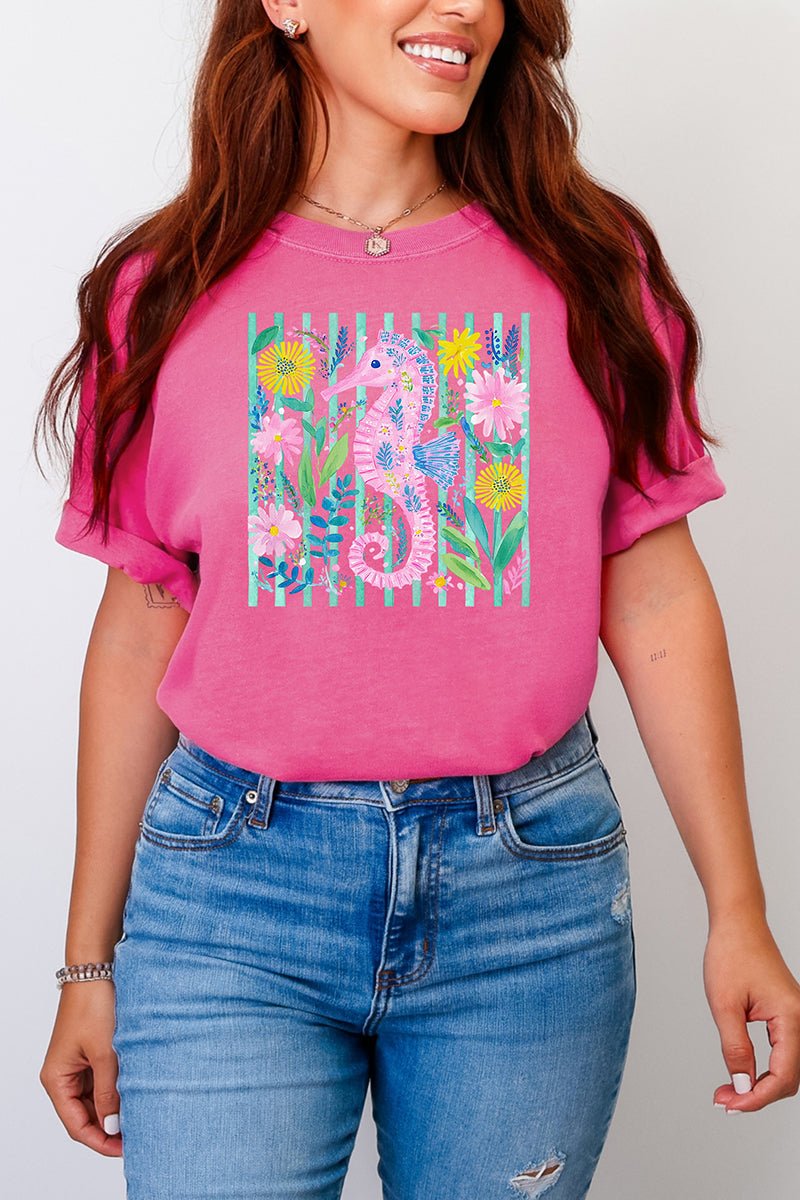 Seahorse Coastal Garden Comfort Colors Adult Ring - Spun Cotton Tee - Wholesale Accessory Market