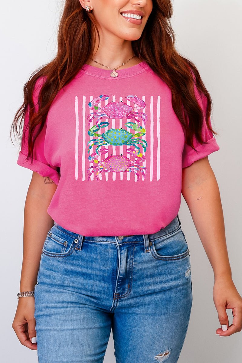 Striped Crabby Crew Comfort Colors Adult Ring - Spun Cotton Tee - Wholesale Accessory Market