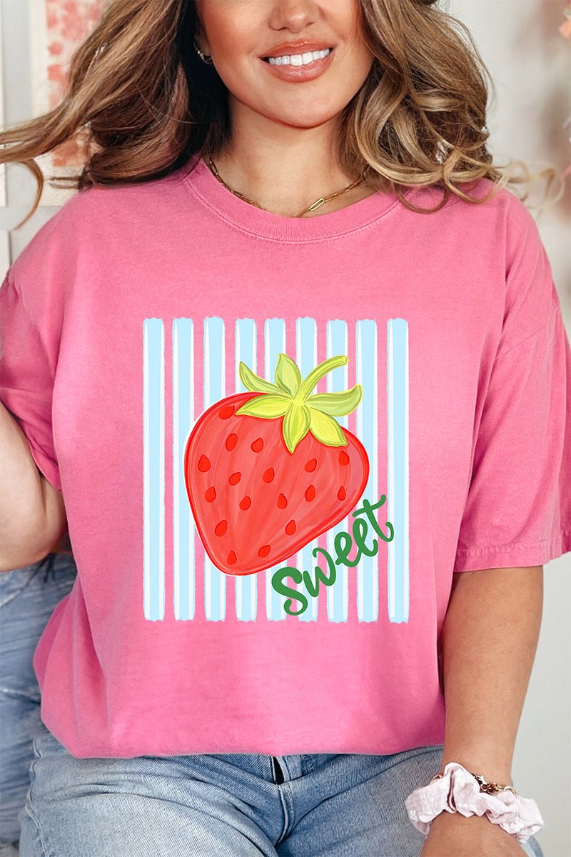 Sweet Strawberry Stripes Comfort Colors Adult Ring - Spun Cotton Tee - Wholesale Accessory Market