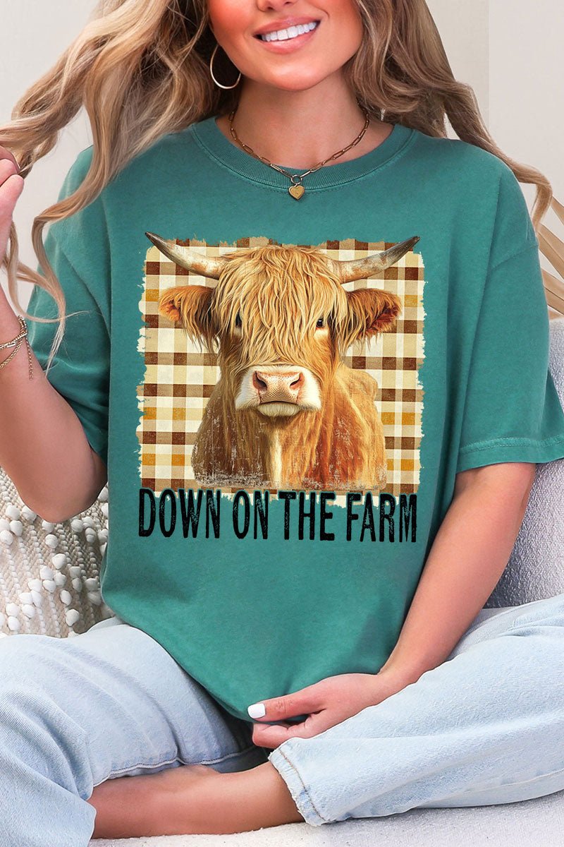 Down On The Farm Highland Cow Comfort Colors Adult Ring - Spun Cotton Tee - Wholesale Accessory Market