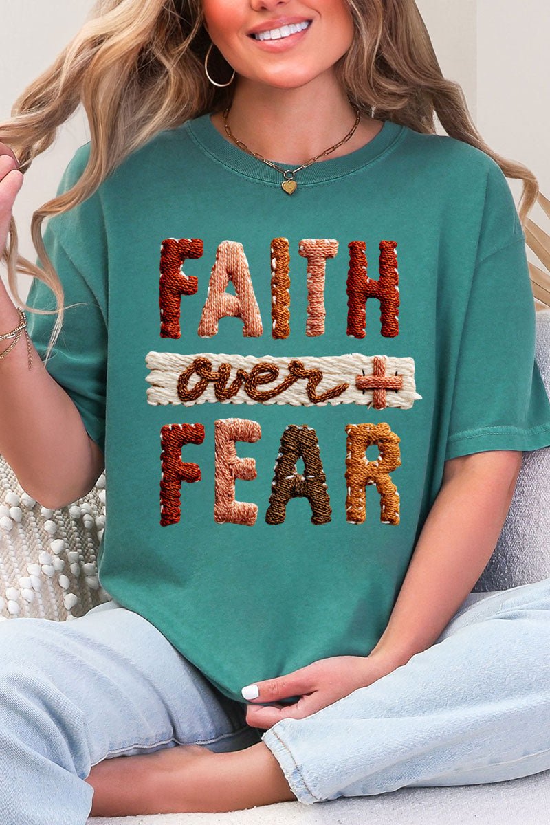 Faux Yarn Faith Over Fear Comfort Colors Adult Ring - Spun Cotton Tee - Wholesale Accessory Market
