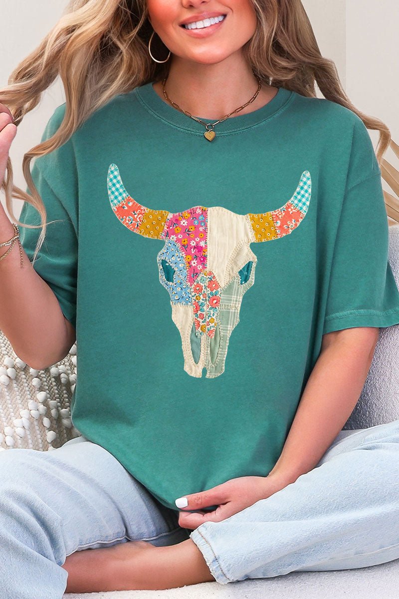 Patchwork Steer Head Comfort Colors Adult Ring - Spun Cotton Tee - Wholesale Accessory Market