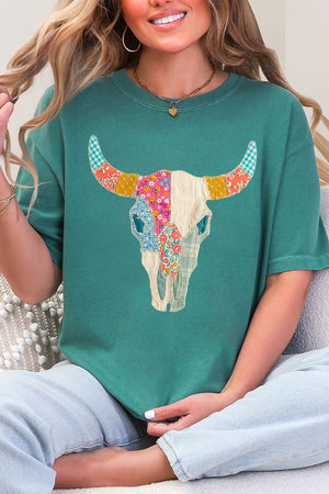 Patchwork Steer Head Comfort Colors Adult Ring - Spun Cotton Tee - Wholesale Accessory Market