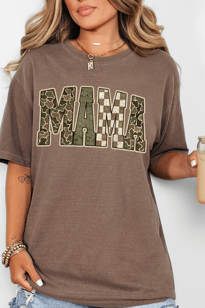 Camo Checkered Mama Comfort Colors Adult Ring - Spun Cotton Tee - Wholesale Accessory Market