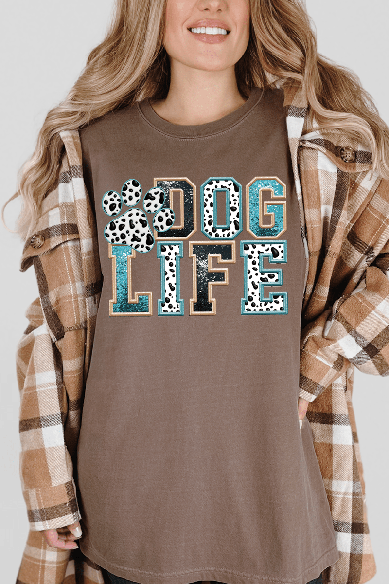 Dog Life Faux Glitter Comfort Colors Adult Ring - Spun Cotton Tee - Wholesale Accessory Market