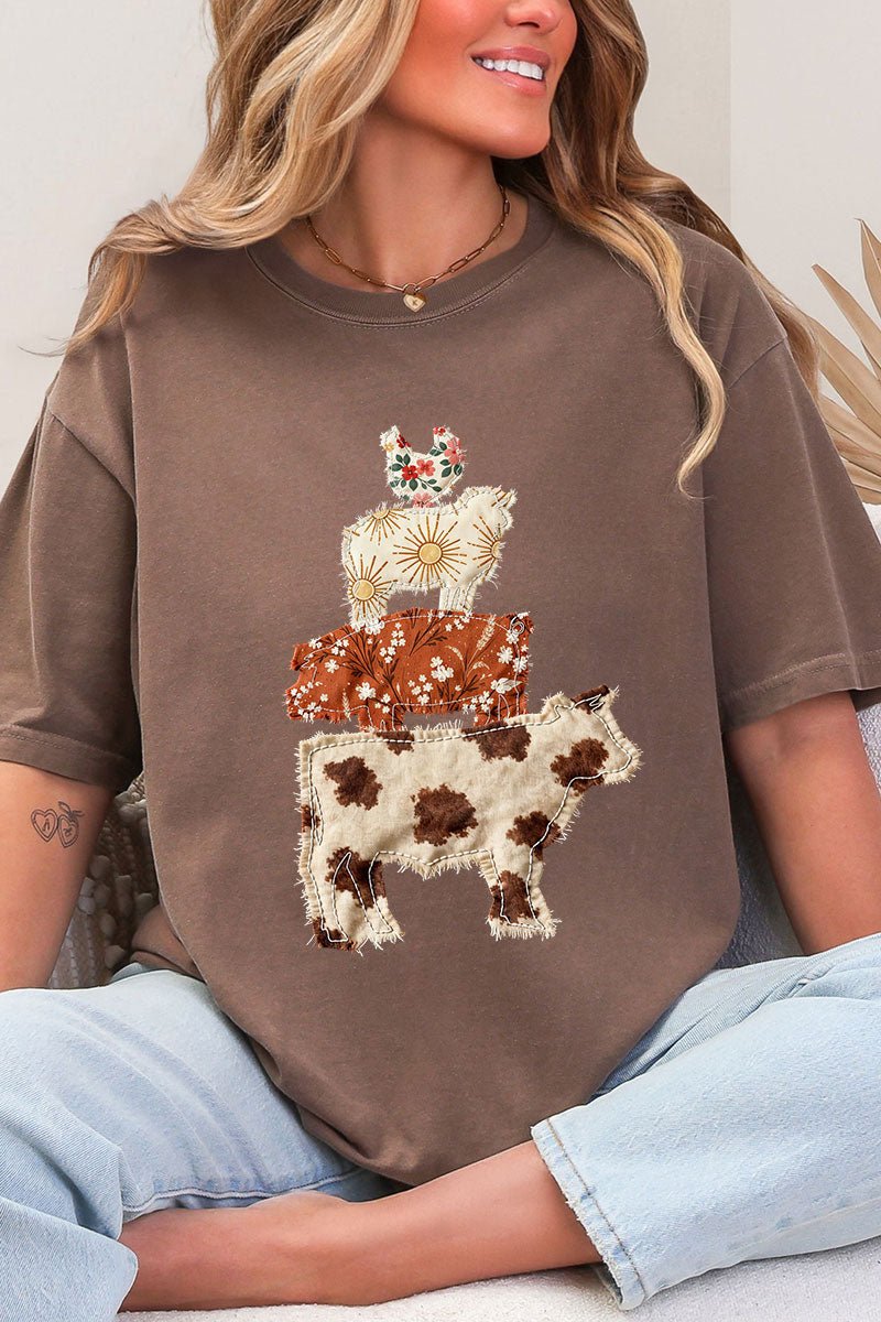 Faux Patchwork Farm Animals Comfort Colors Adult Ring - Spun Cotton Tee - Wholesale Accessory Market