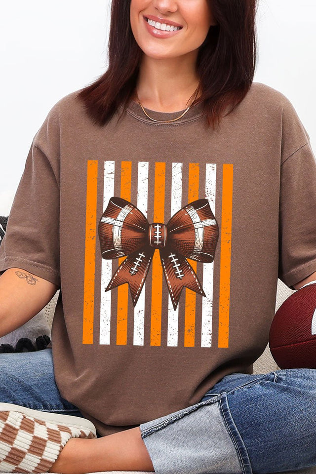 Fiery Orange & White Varsity Bow Comfort Colors Adult Ring-Spun Cotton Tee - Wholesale Accessory Market
