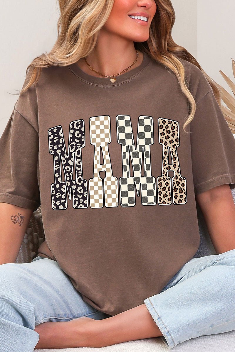 Leopard Checkered Mama Comfort Colors Adult Ring - Spun Cotton Tee - Wholesale Accessory Market