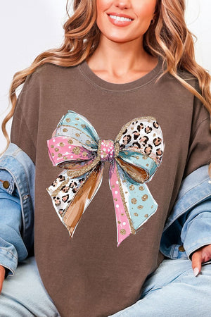 Pastel Leopard Bow Comfort Colors Adult Ring - Spun Cotton Tee - Wholesale Accessory Market