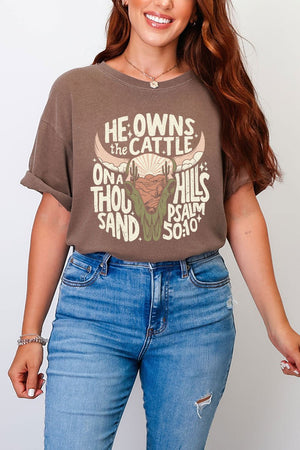 Peach He Owns The Cattle Comfort Colors Adult Ring - Spun Cotton Tee - Wholesale Accessory Market