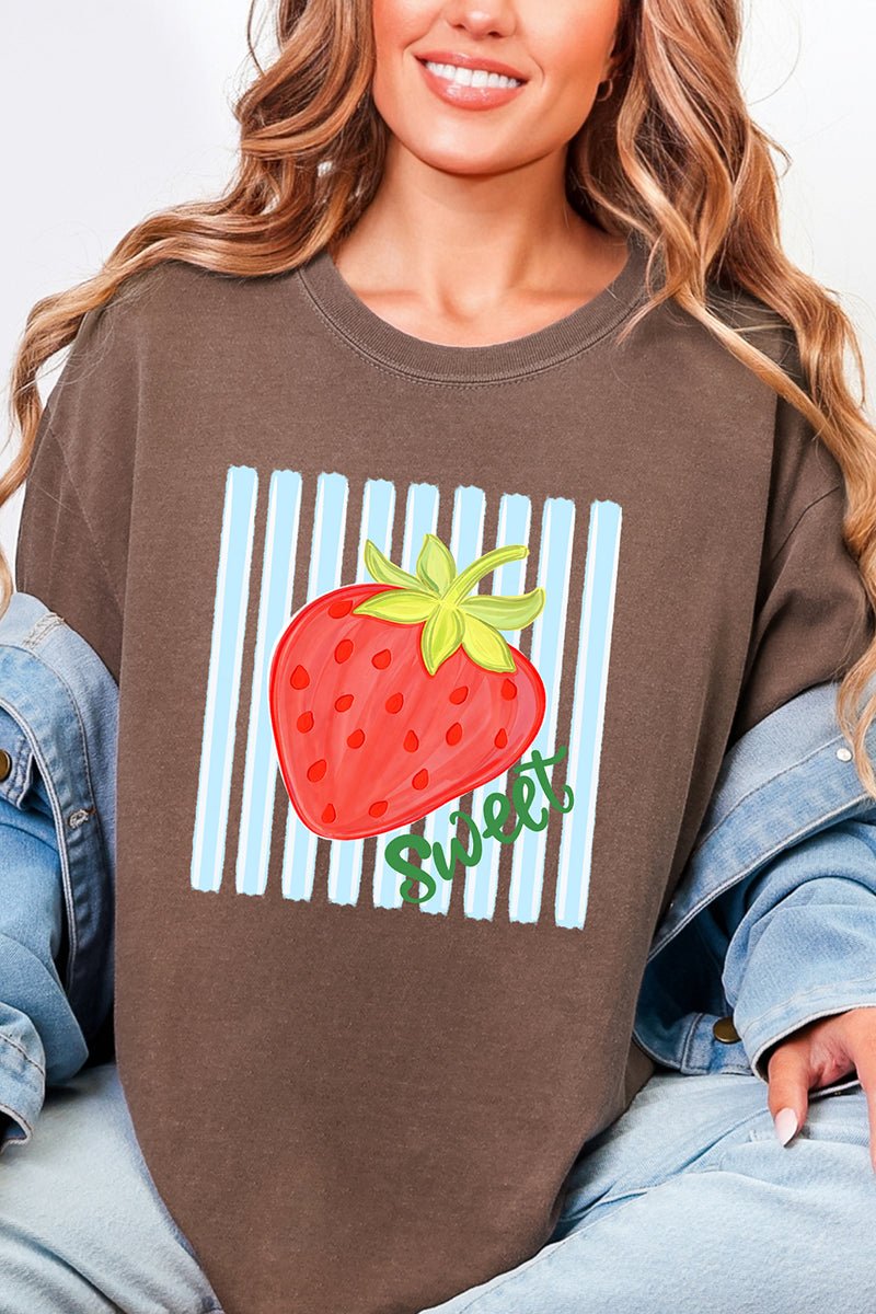 Sweet Strawberry Stripes Comfort Colors Adult Ring - Spun Cotton Tee - Wholesale Accessory Market