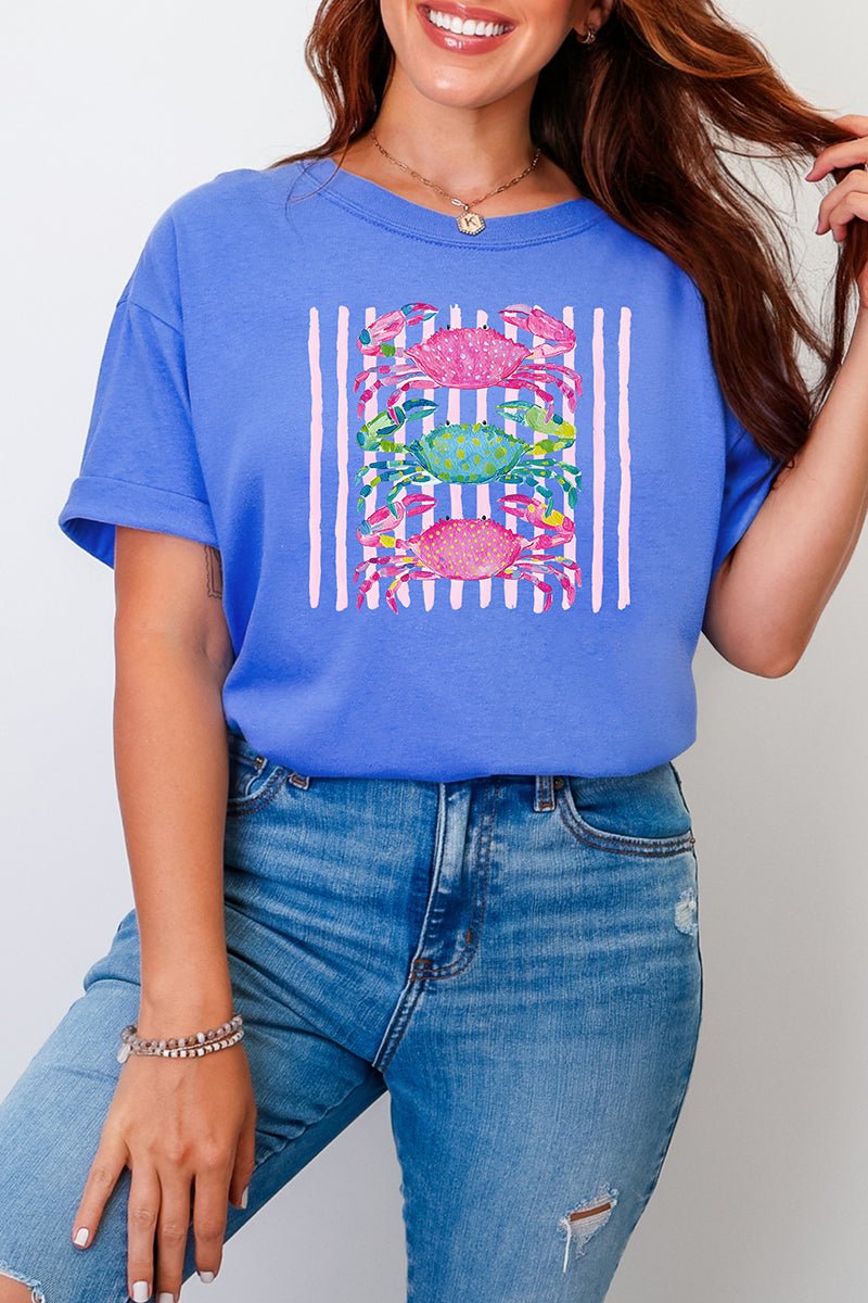 Striped Crabby Crew Comfort Colors Adult Ring - Spun Cotton Tee - Wholesale Accessory Market