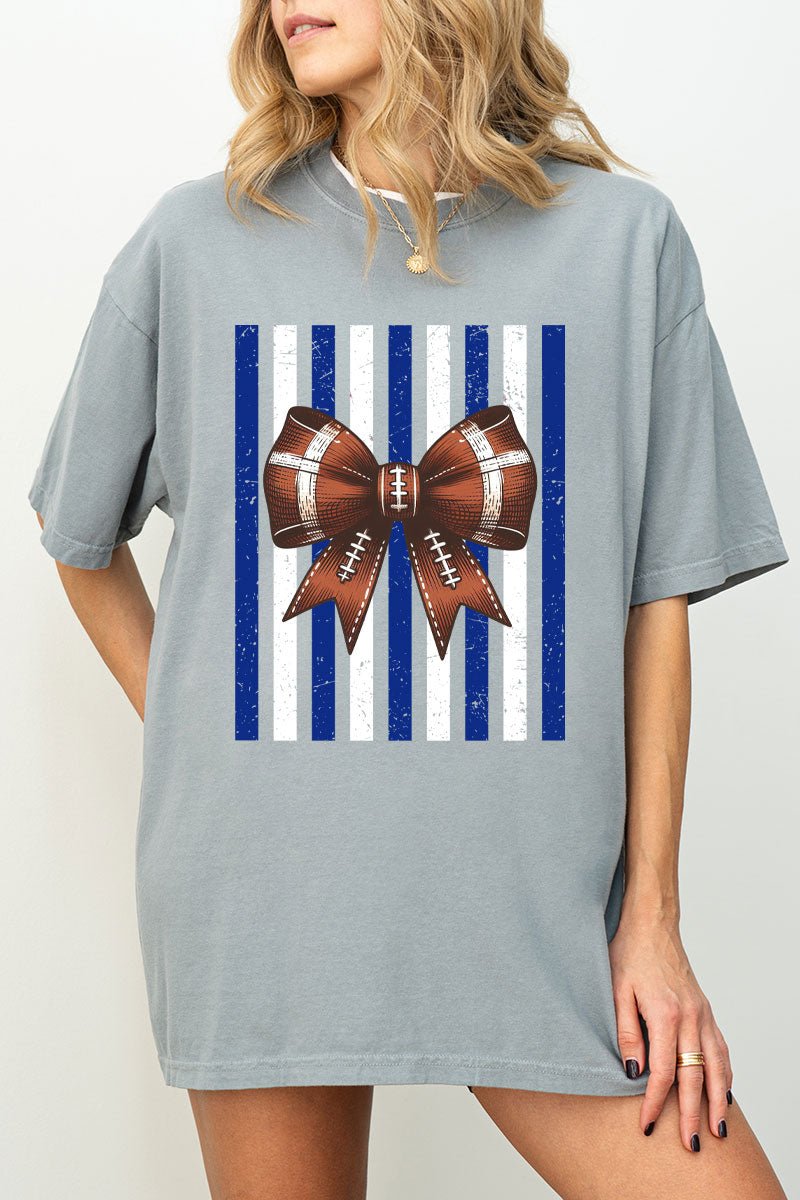 Blue & White Varsity Bow Comfort Colors Adult Ring-Spun Cotton Tee - Wholesale Accessory Market