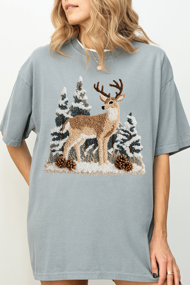 Faux Yarn Winter Deer Comfort Colors Adult Ring - Spun Cotton Tee - Wholesale Accessory Market