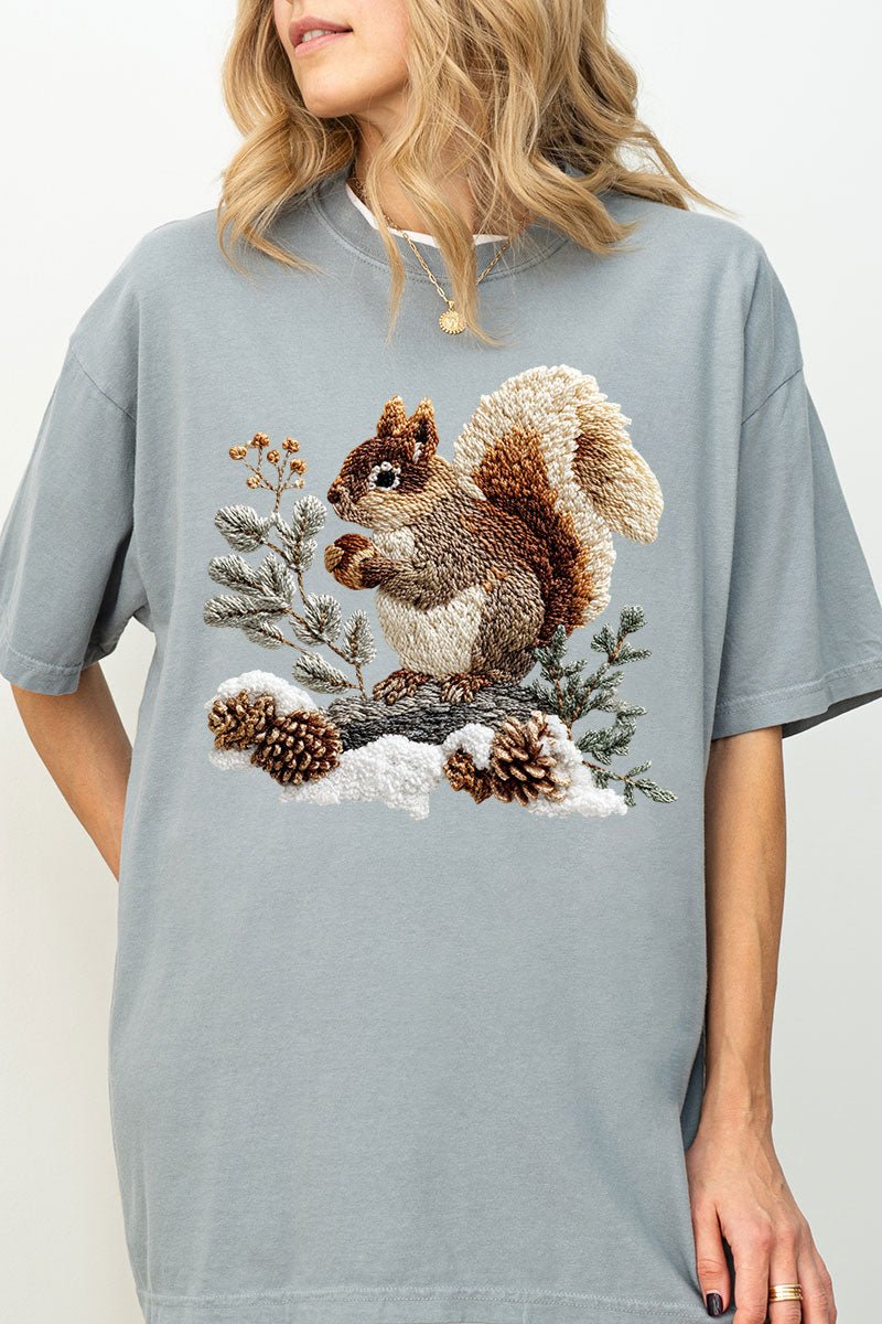 Faux Yarn Winter Squirrel Comfort Colors Adult Ring - Spun Cotton Tee - Wholesale Accessory Market