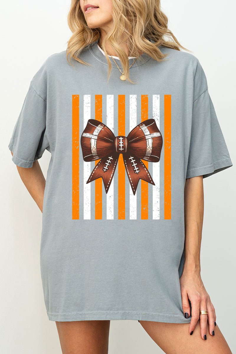 Fiery Orange & White Varsity Bow Comfort Colors Adult Ring-Spun Cotton Tee - Wholesale Accessory Market