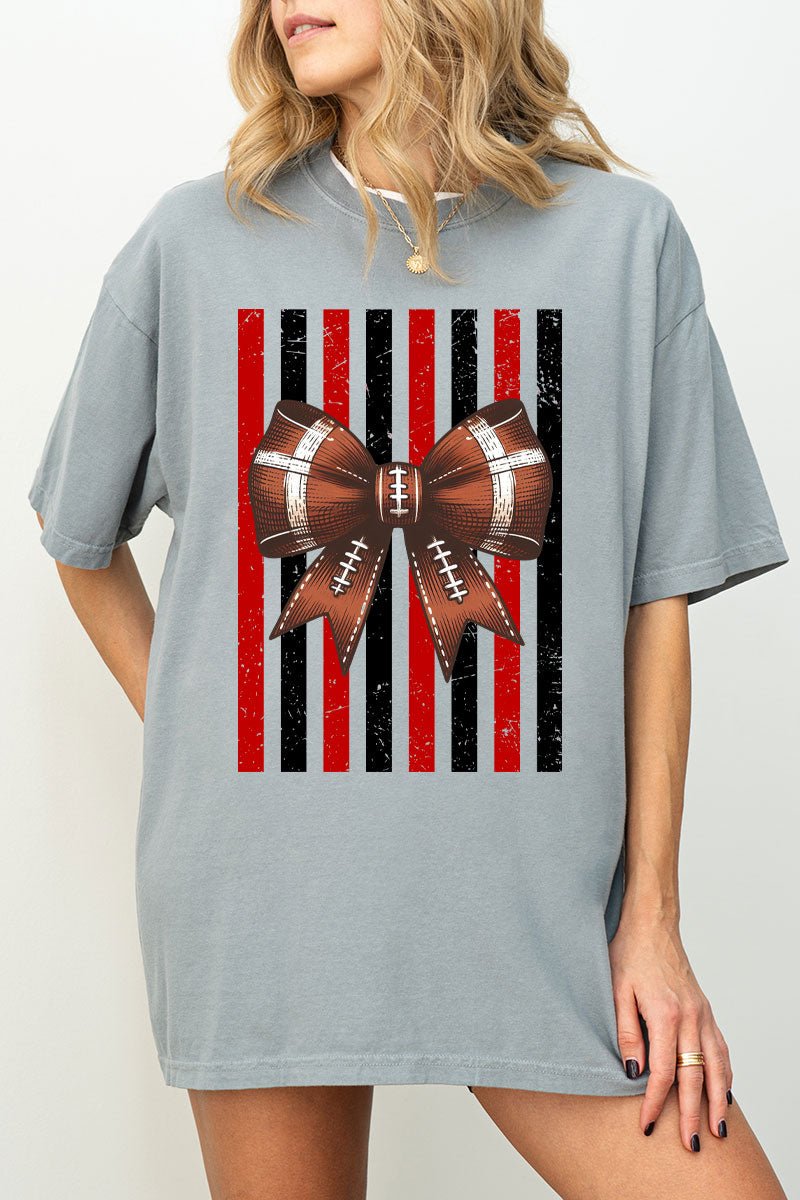 Red & Black Varsity Bow Comfort Colors Adult Ring-Spun Cotton Tee - Wholesale Accessory Market