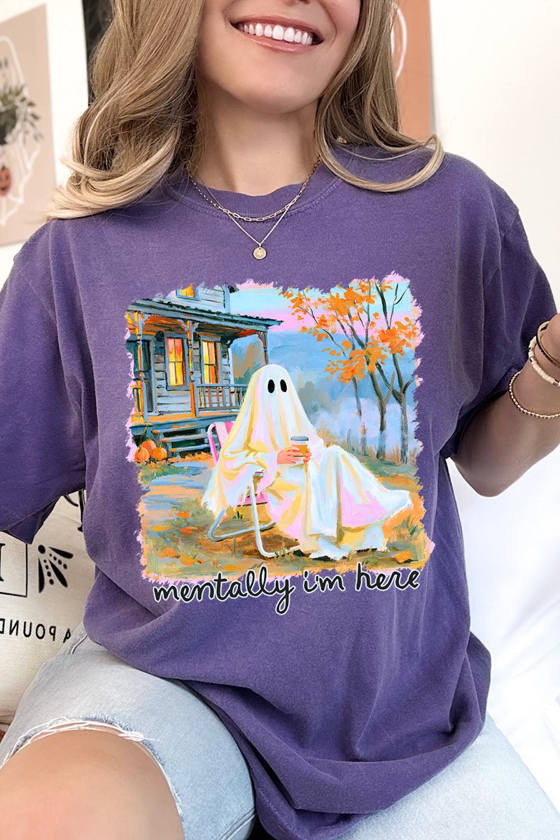 Ghost Mentally I'm Here Comfort Colors Adult Ring-Spun Cotton Tee - Wholesale Accessory Market