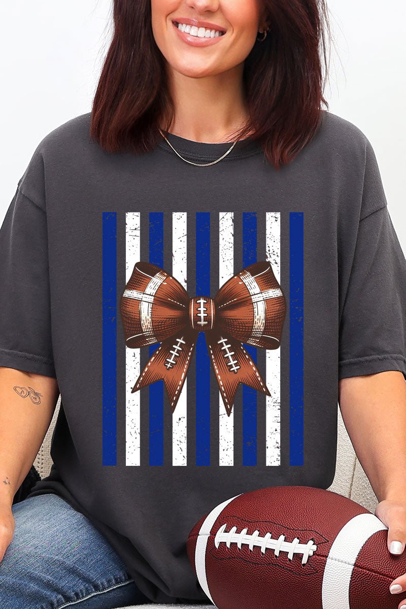Blue & White Varsity Bow Comfort Colors Adult Ring-Spun Cotton Tee - Wholesale Accessory Market